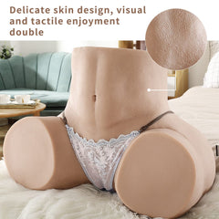 High-quality adult companion doll torso with ultra-realistic features, wearing white lace panties, positioned frontally for a lifelike experience