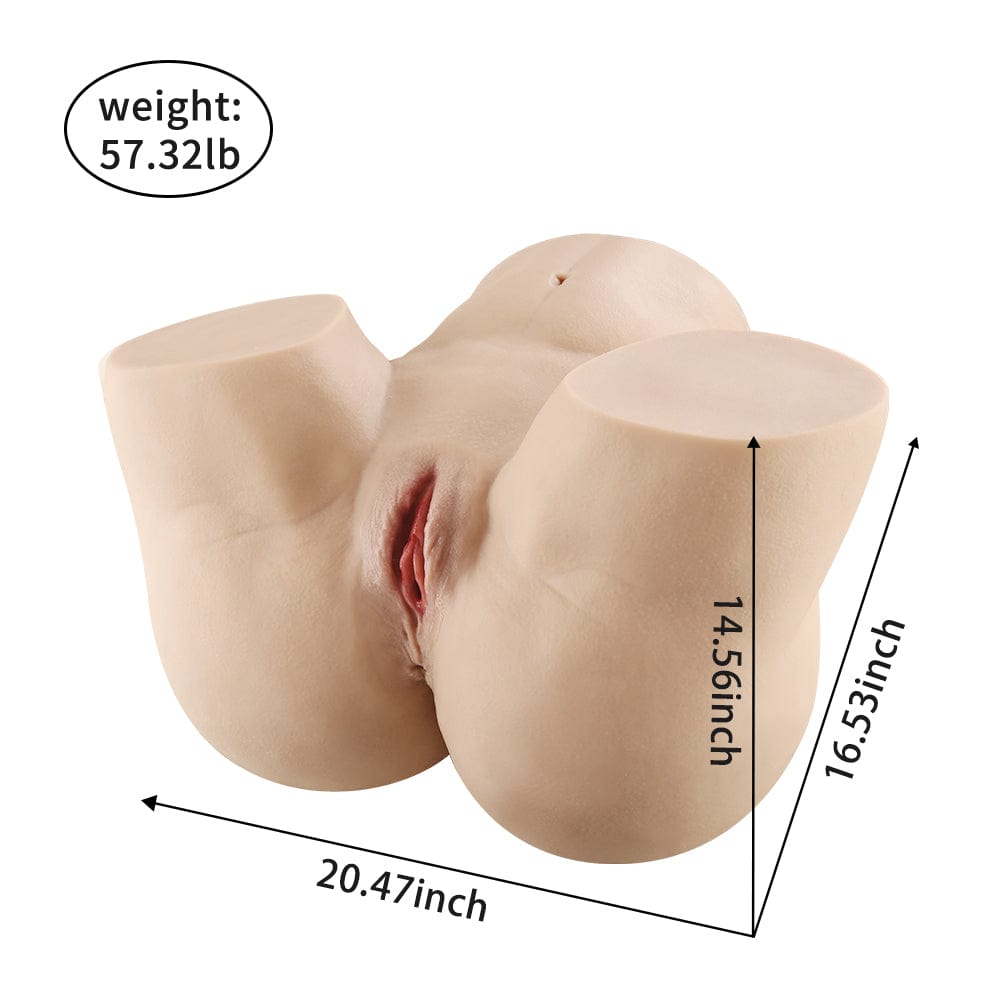 "High-quality adult companion doll torso with ultra-realistic features, designed for a lifelike experience, showcasing precise dimensions for realism