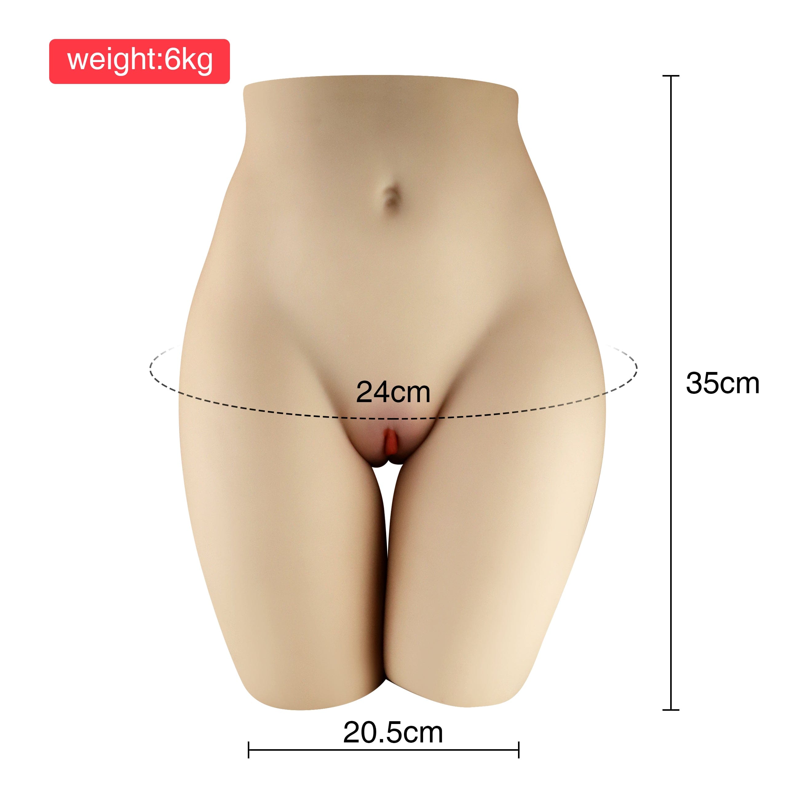 Elegantly designed adult companion doll torso with a clear display of its dimensions, emphasizing its lifelike scale