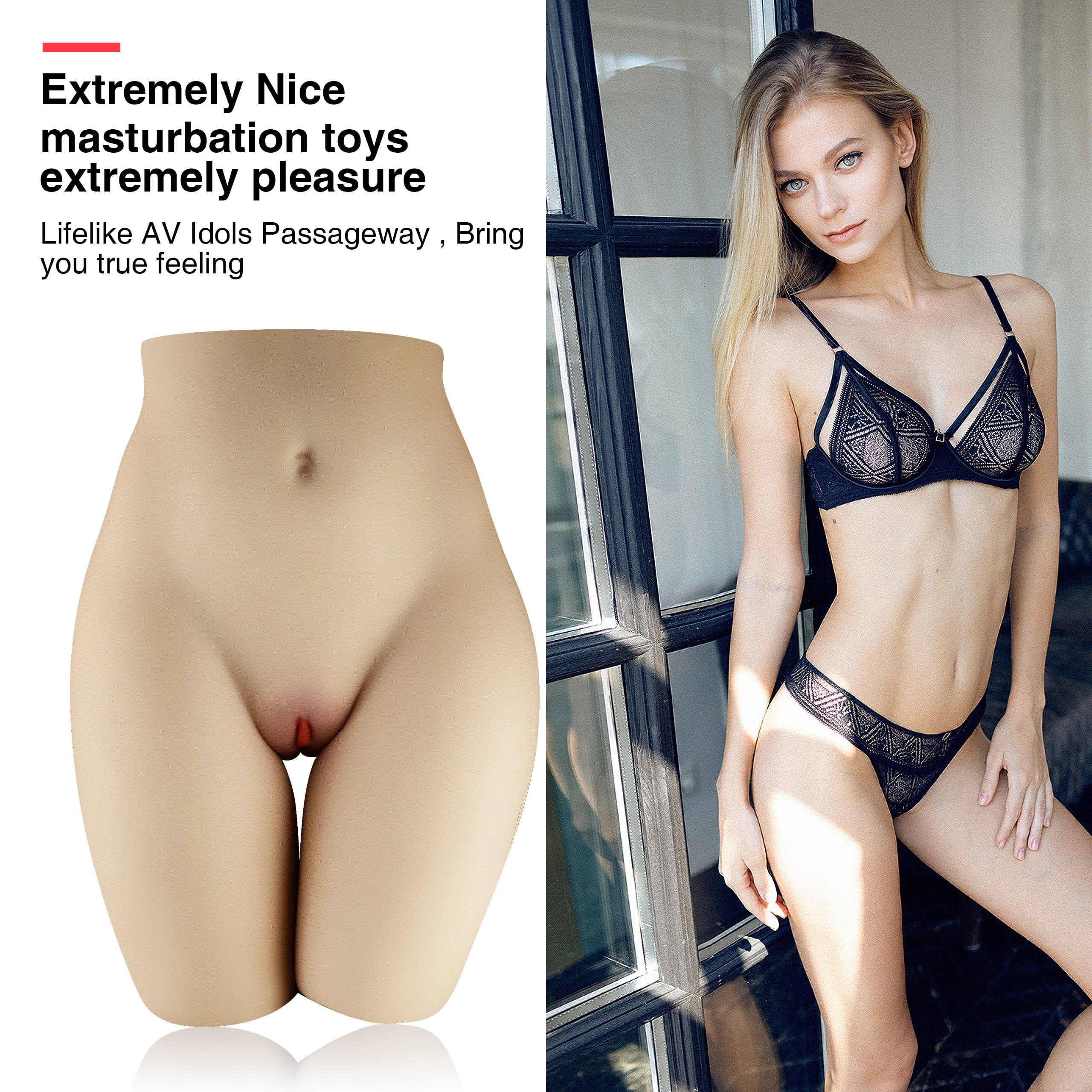 Elegantly designed adult companion doll torso with lifelike frontal details, showcasing the realism of its features