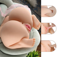 The skin detailing on the doll in its unique pose showcases the realistic texturing and nuanced color variations, enhancing its lifelike appeal