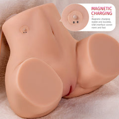 Detailing the seamlessly integrated charging port, this feature complements the doll’s posable nature and realistic proportions, enhancing its user-friendly interface without compromising aesthetics.