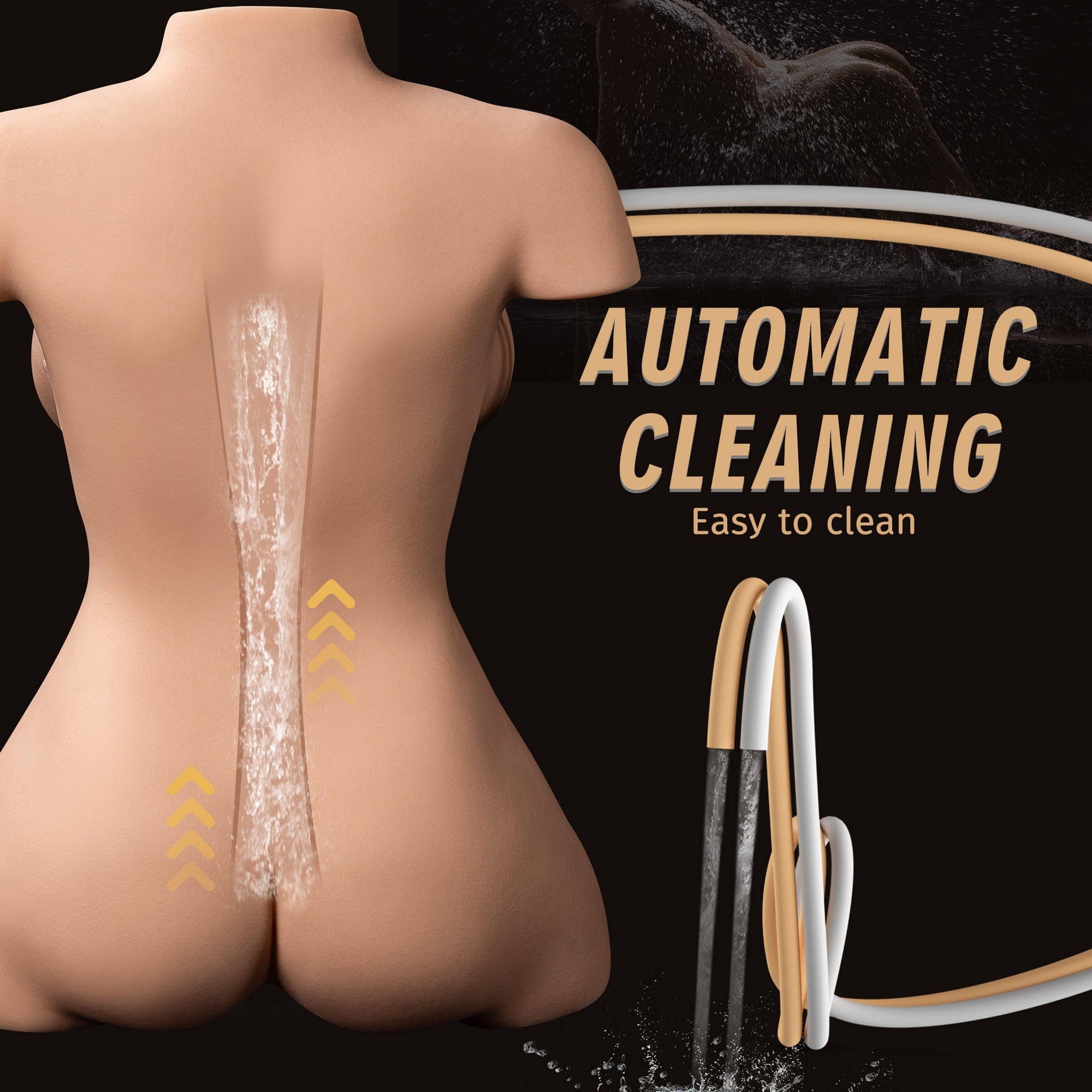 Vibrating half-body adult sex doll torso with automatic cleaning feature