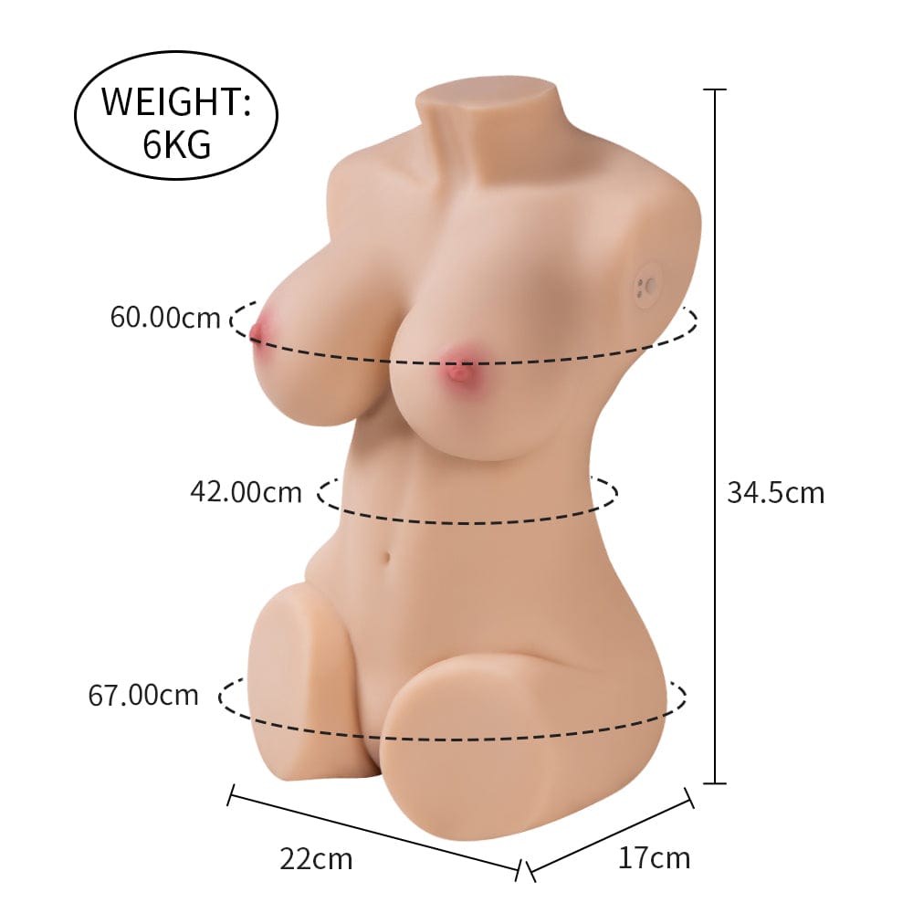 Size information for the delicate half-body adult doll torso