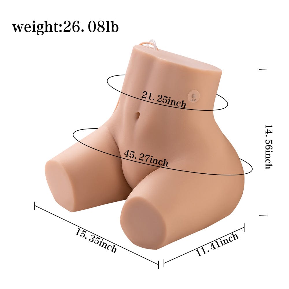 Display of dimensions for an electrically powered, creatively designed adult entertainment doll torso