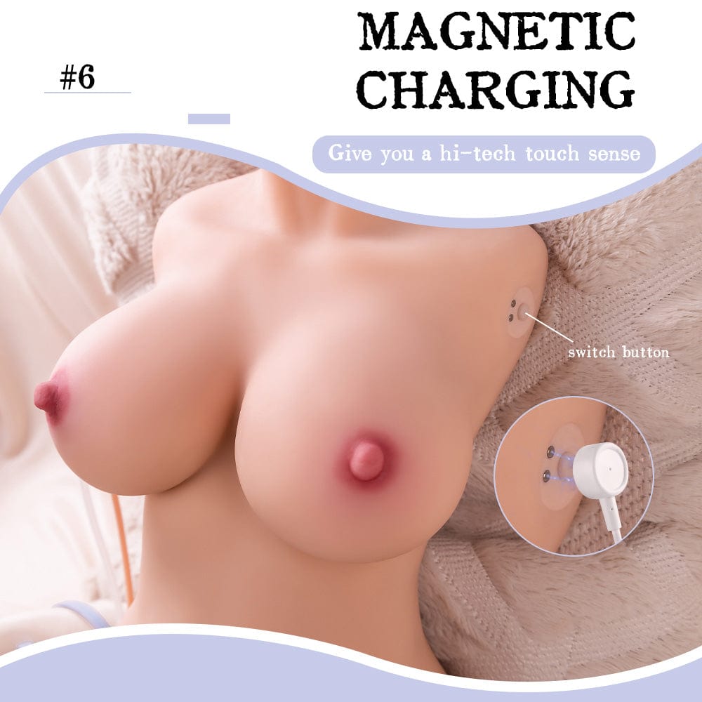 Sex doll front view with charging port display