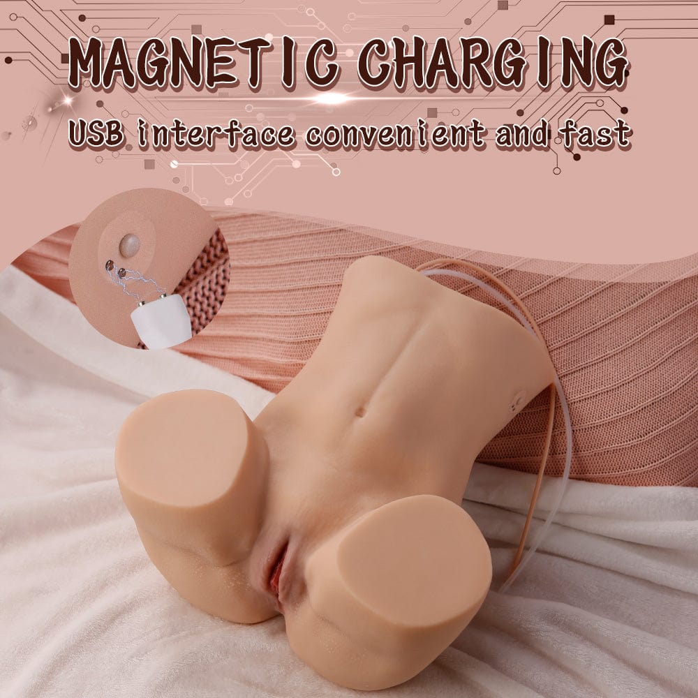 Charging port on the torso of an electric half-body adult doll