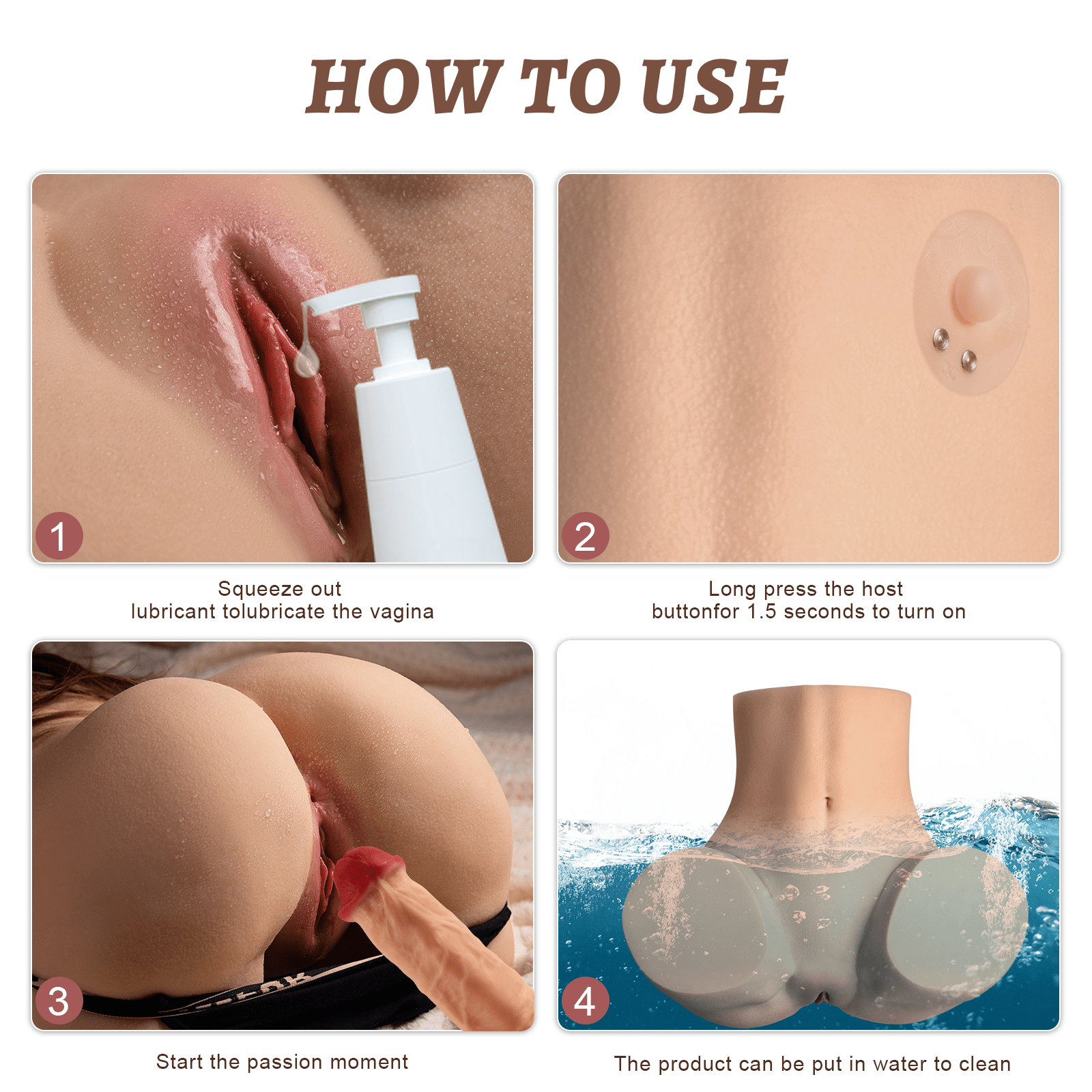 Safety warnings and maintenance guidelines for the luxury adult doll torso, ensuring the preservation of its lifelike skin texture and luxury features