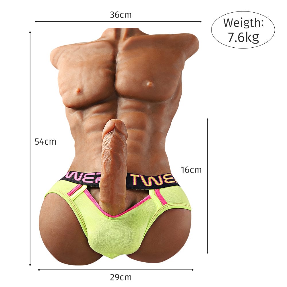 Dimensions of a robust dark-skinned male sex doll torso