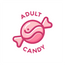 Pink and white logo depicting a stylized candy with the words 'ADULT CANDY' around it, suggesting a playful yet mature brand, set on a clean white background.